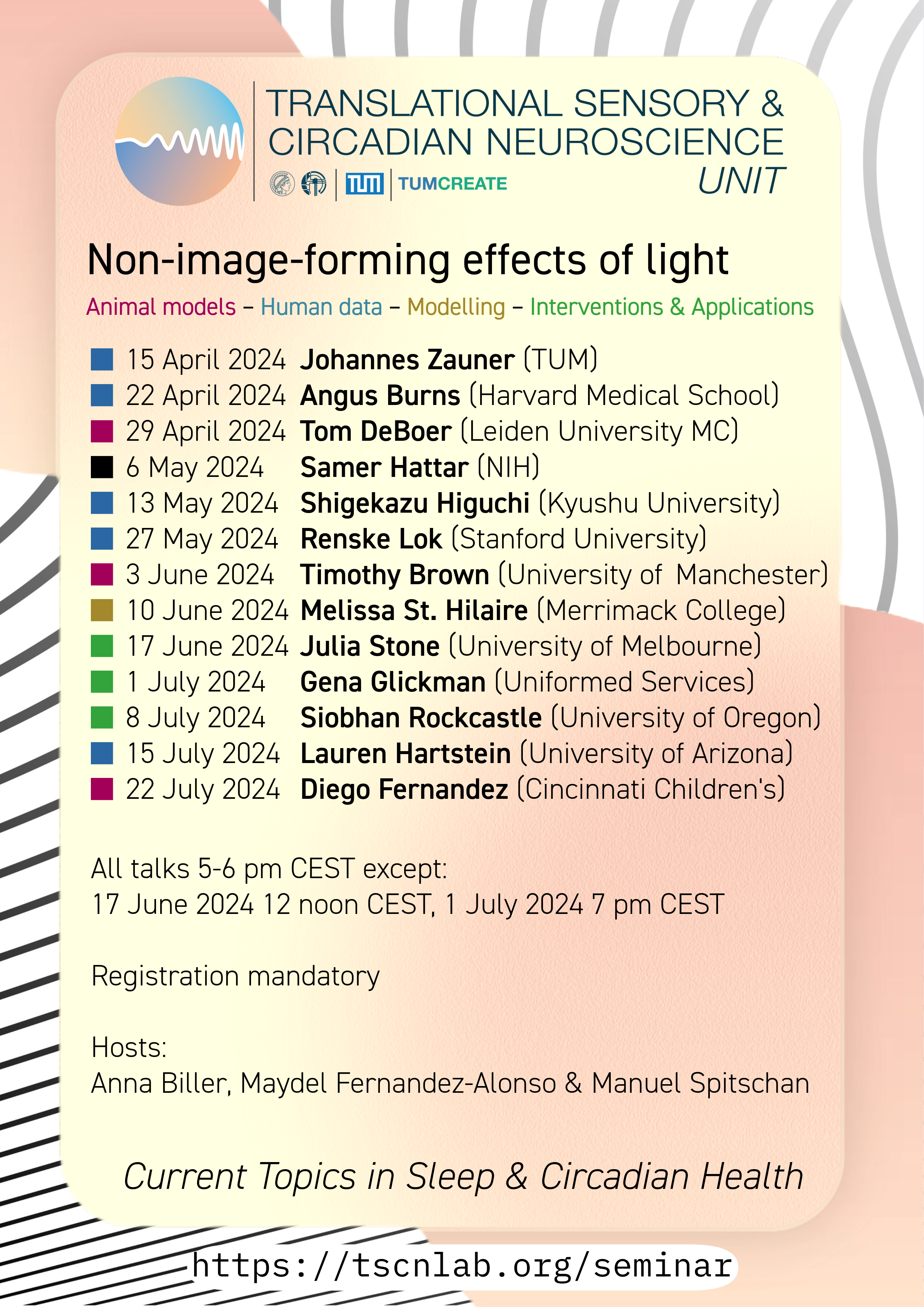 Current Topics in Sleep & Circadian Health — Non-image-forming effects of light (Spring 2024)